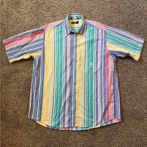 Vintage Nautica Mens L Multicolor Striped Casual Short Sleeved Button Down Shirt